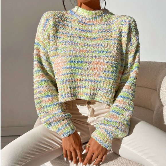 Striped Pattern Popcorn Knit Drop Shoulder Sweater 50% OFF - Picture 1 of 6